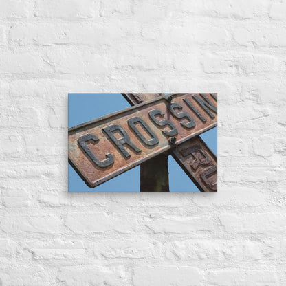 Rustic Crossbuck Railroad Crossing Sign - Canvas Print