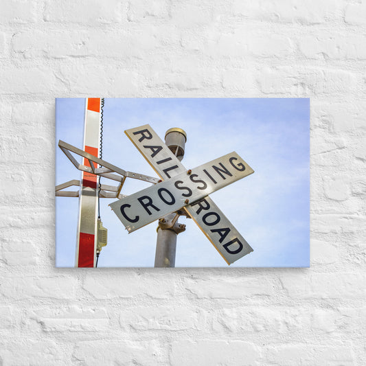 Crossbuck Active Railroad Crossing Sign with Crossing Arm - Canvas Photo