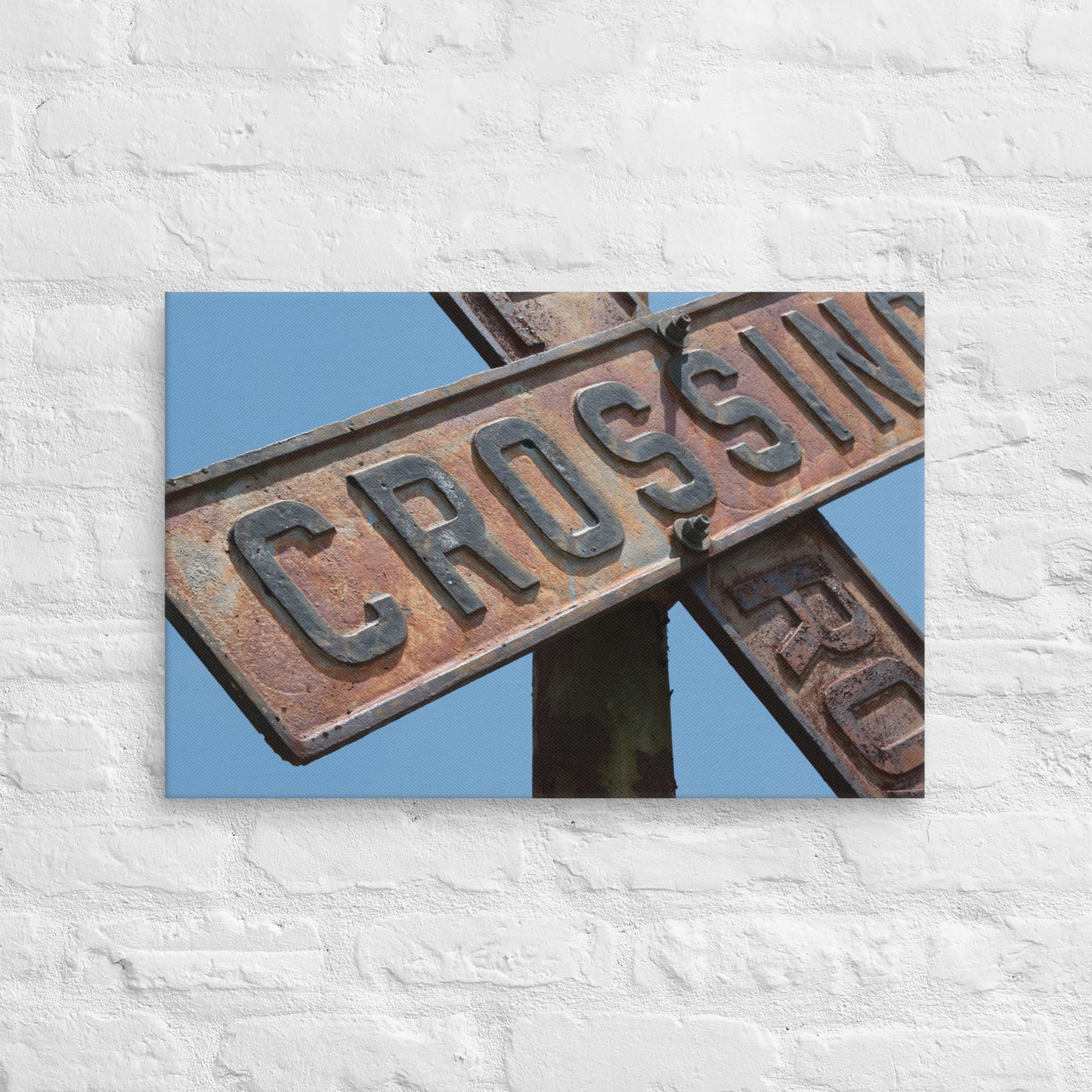 Rustic Crossbuck Railroad Crossing Sign - Canvas Print