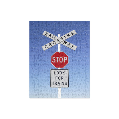 Stop, Look For Trains, Crossbuck Railway Crossing Signs Puzzle