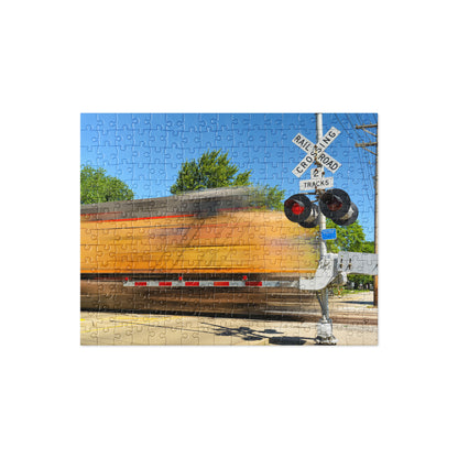 Freight Train Roaring Through an Active Railroad Crossing - Train Puzzle