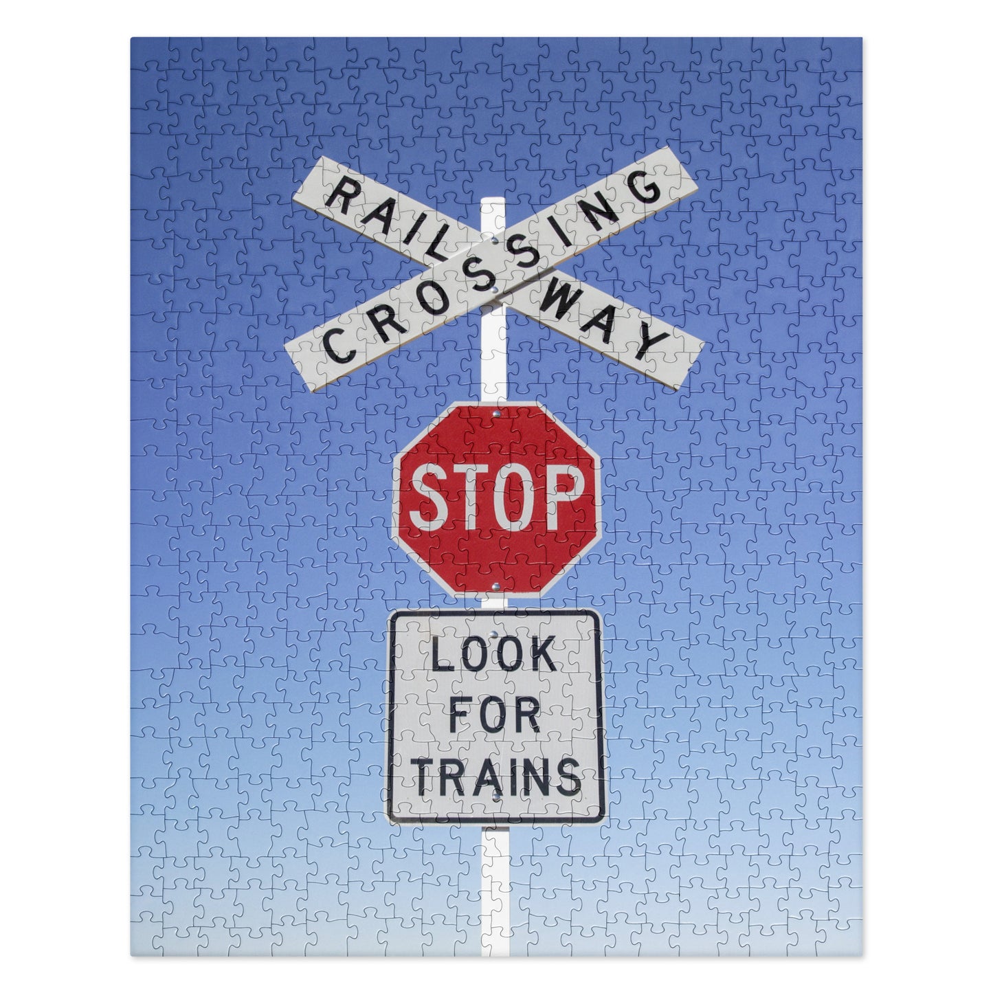 Stop, Look For Trains, Crossbuck Railway Crossing Signs Puzzle