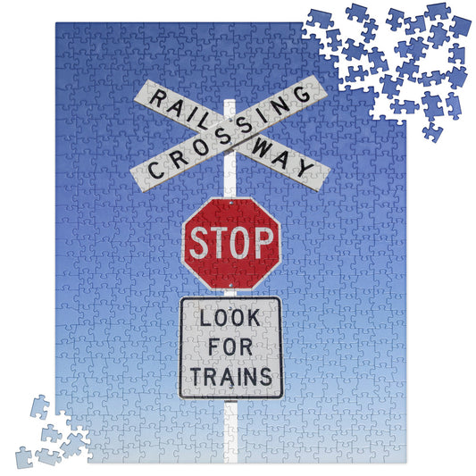 Stop, Look For Trains, Crossbuck Railway Crossing Signs Puzzle