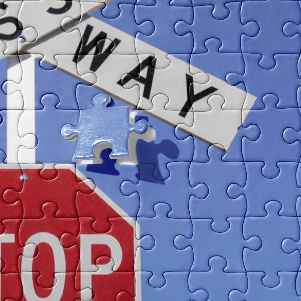 Stop, Look For Trains, Crossbuck Railway Crossing Signs Puzzle