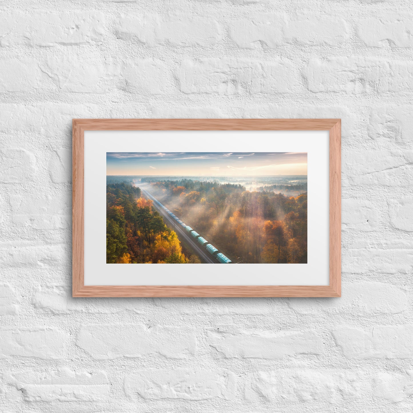 Autumn Train Through the Morning Forest Mist - Framed Print