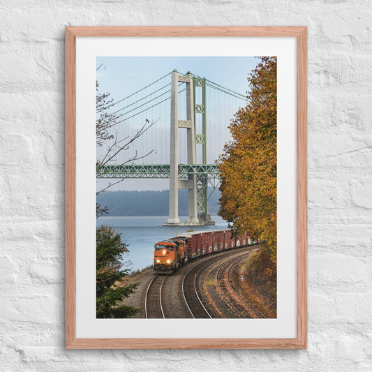 An Autumn Freight Journey Past Tacoma Narrows Bridge